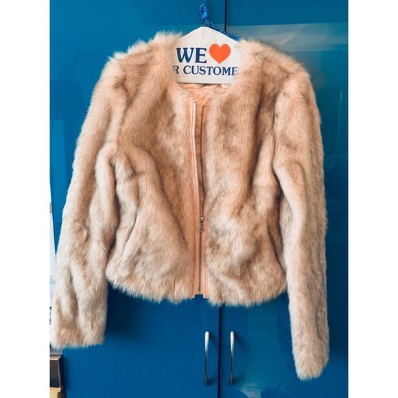 Express Jackets & Blazers - Express Light Pink Tan and Cream Faux Fur Coat
